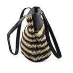 Beverly Hills Polo Club ‎ Tan & Black Woven Straw Faux Leather Tote Boho Beach Photo 2