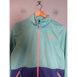 The North Face  Womens Full Zip Teal Purple Spell Out Logo Sweatshirt Sz Medium Photo 2