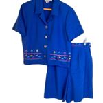 Nancy Bolen City Girl Y2K Short Set Quirky Eclectic Patterned Hem Top Size 10 MD Blue Size M Photo 0