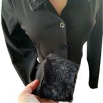 SheIn Black Cropped faux fur collar and cuffs. 3 button cardigan Photo 4