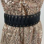 Bebe  black faux vegan leather studded stretch snap closure belt M/L NEW Photo 1