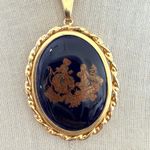 Limoges France Cobalt Blue Porcelain Courting Couple Pendant Necklace Photo 0