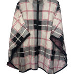 Nicole Miller  Size 2X/3X Plaid Zip Up Poncho Cape Sweater Tan Red Black Preppy Photo 0