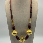 Wood Beaded Necklace Chunky Gold Tone Accent Statement Jewelry Brown Photo 0