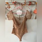 Pretty Little Thing Dotted Sheer Brown Bodysuit Photo 1