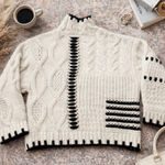 ZARA  Chunky Cable Knit Sweater | Black & Ivory Graphic | Mock Neck | Oversized S Photo 0