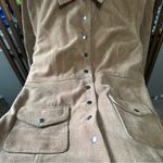 Free People  VTG Camel Suede Snap Button Long Trench Jacket Boho Western Large Photo 7