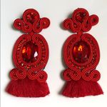 None Design Handcrafted Red Tassel Earrings Photo 2