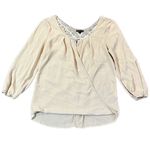 Cream/Tan Crossbody Wrap Blouse with Lace Back Small Tan Photo 1