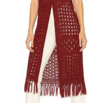 Faded Glory  Burgundy Open Knit Fringe Hem Sleeveless Cover Up Knit‎ Top Size M Photo 0