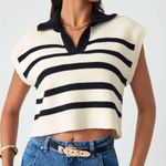 Cider V Neck Cap Sleeve Sweater Vest Top Casual Trendy Striped Cream Black Sz. S Photo 8