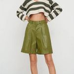 Cider NWT Faux Leather Wide Leg Shorts High Waist Pockets Soft PU L Olive #1723 Photo 8