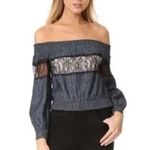 Alice + Olivia  Celia Off The Shoulder Stretchy Long Sleeve Denim Style Lace Top Photo 1