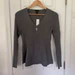 Ann Taylor Gray Ribbed V Neck Flare Sweater Photo 0