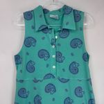 Vintage Zip Code Maxi Dress Womens Large Green Cotton Seashell Print‎ Collared Photo 1