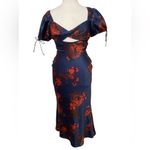 ASOS  design navy red floral polka dot cutout puff sleeve midi dress Photo 2