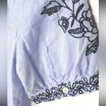 Loft Embroidered Cotton Short Sleeve Shirt Blue Small Boho Photo 3