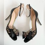Gucci Black Nappa Leather Charlotte Queen Margaret bee embellished heels EU 38.5 Photo 3