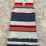 Chelsea & Theodore Woven Striped Fringe Trim Shift Dress 100% Cotton Size SP Blue Photo 0