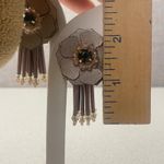 Unique Floral Dark Green Crystal Beaded Tassel Dangle Earrings Boho Artisan Gray Photo 4