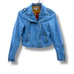 Color Me Courtney Dennis Light Blue Moto Jacket Women’s Size 2 Cropped Biker Photo 2