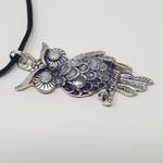 Handmade Owl Pendant w/ Lavender Purple & White Metallic Resin Necklace Photo 4