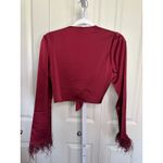 WAYF Red Crop Top Tie Front Feather Cuff Long Sleeve Blouse XS Photo 2