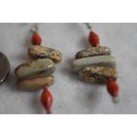 Source Unknown Vintage Unique Multi Color Stacked Stone Silver Tone Like New Hook Earrings Photo 1