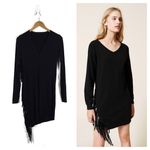 ZARA  Black Long Sleeve Fringe Bodycon Mini Dress Size Small Boho Western Photo 1