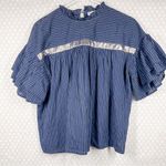 Ulla Johnson Dark Blue Striped Metallic Ruffle Sleeve Top Photo 1