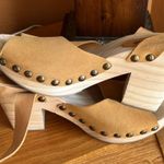 Free People 39 -  PASADENA TAN SUEDE WOODEN CLOG PLATFORM SANDALS Photo 7