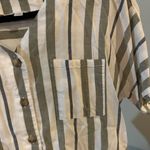 Linen Blend Striped Button and Tie‎ Front White and Green Photo 3