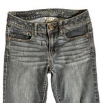 American Eagle  Womens Mid Rise Super Skinny 4 Long Jeans Whiskered Front Photo 3