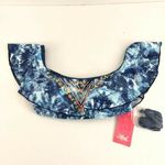 Heat Bikini Top Off Shoulder Cups Ruffle Boho Tie Blue Photo 0