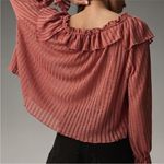 Anthropologie Pink Off Shoulder Ruffle Blouse XS Long Sleeve Boho Peasant Top Photo 4