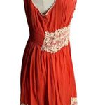 Vasna Fit N Flare Cotton Lace Dress L Coral Orange V Neck Lined Boho Knee Length Size L Photo 5