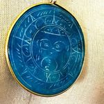 Vintage Carved AZTEC Sun Turquoise tone AGATE Stone Beaded Pendant Necklace Blue Photo 9