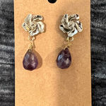 Silver Floral Earrings with Purple Gemstone Brown Photo 0