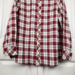 Talbots  Plaid Metallic Button up Shirt Blouse Top Red White Black Cotton Size L Photo 9