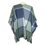  Poncho Shawl Women's One Size Plaid Fringe Soft Blue Green Chicos Photo 1