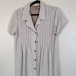 Vintage Beige Pleated Button Down Midi Dress Womens M Casual 90s Preppy Fall Tan Size M Photo 8
