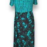 Vintage 90s Maxi Dress Green Black Floral Detail Short Sleeve Deep Vneck Flowy Size 6 Photo 5