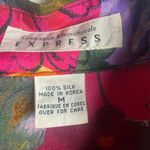 EXPRESS Vintage  Size M Silk Floral Button Down Blouse Shirt Top Funky Colorful Photo 4