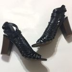 American Eagle Black Woven High Heel Open Toe Ankle Strappy Size 8 Photo 0