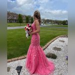 Mori Lee  Bright Pink 2 Piece Floral Sparkly Lace Up Prom Gown Photo 4