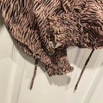 Honey & T Size M Black Tan Tiger Stripe Ruffle Sleeve Tie Neck Smocked Blouse Size M Photo 3