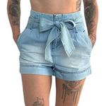 easel Tie Waist Paperbag Denim Shorts • Sz S Photo 0