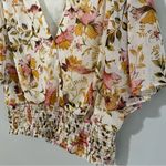 Haver + Blair Floral Smocked Blouse XL Gold Thread Boho Flutter Sleeve Top Photo 2