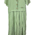 Flax VTG  Angelheart Green 100% Linen Midi Dress Lagenlook Buttons Pockets SMALL Photo 0