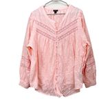 Torrid  Pink Cotton Clip Dot Lace Trim Long Sleeve Button Up Top Size 3X Photo 5